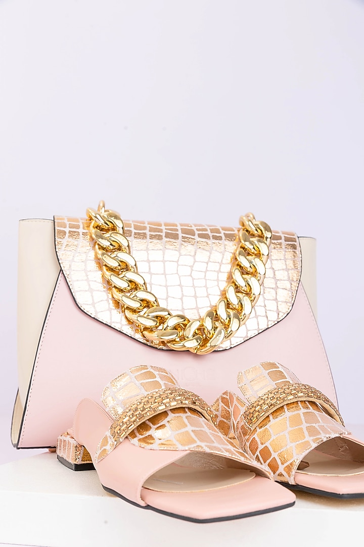 Pastel Pink Art Leather Snake Pattern Handbag With Heels by Niche Label at Pernia's Pop Up Shop