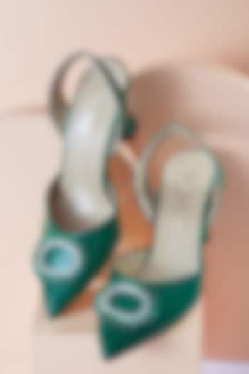 Green Art Leather Embellished Heels by Niche Label