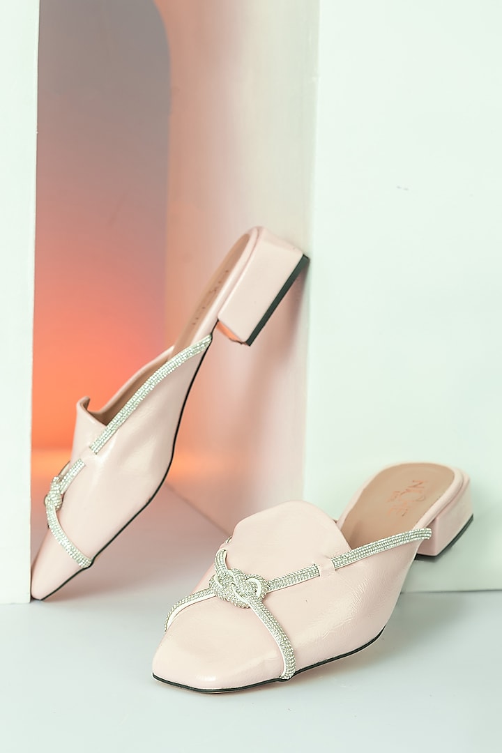Pink Art Leather Embellished Slip-On Heels by Niche Label