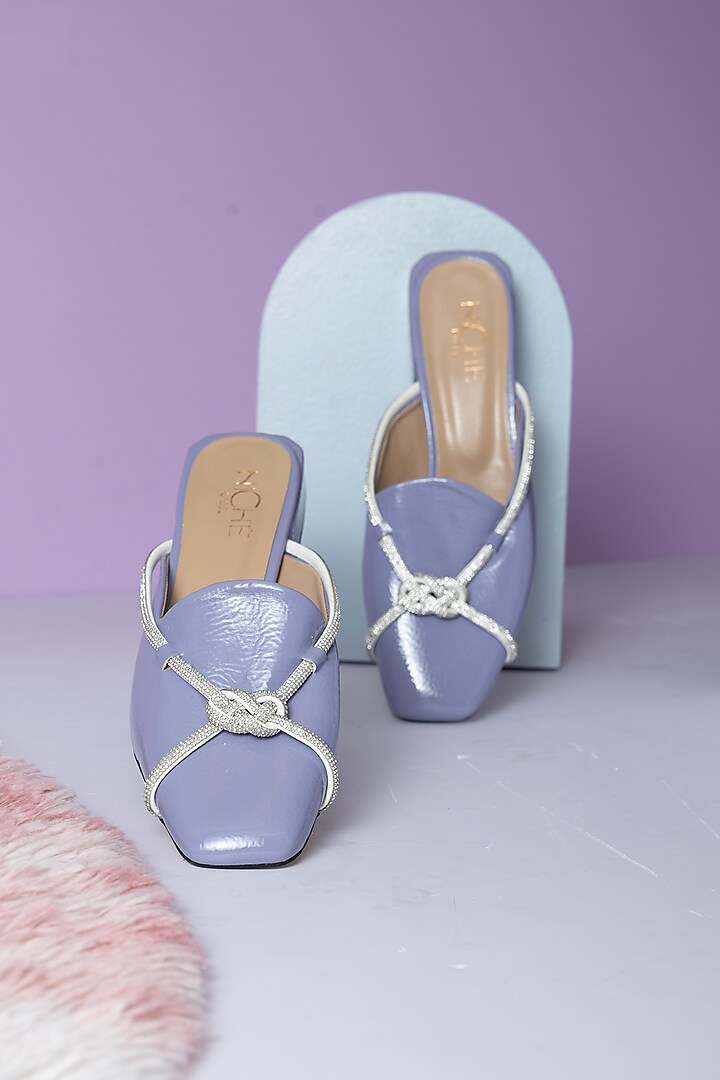 Lavender Art Leather Embellished Slip-On Heels by Niche Label