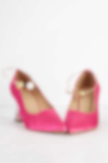 Pink Fabric Pearl Embellished Heels by Niche Label