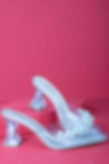 White Art Leather Stone Work Transparent Heels by Niche Label at Pernia's Pop Up Shop