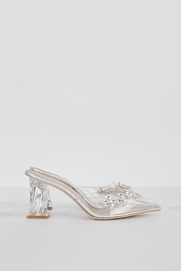 White Art Leather Stone Work Transparent Heels by Niche Label at