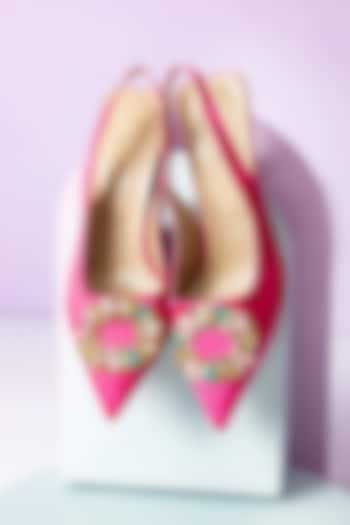 Pink Fabric Embellished Heels by Niche Label at Pernia's Pop Up Shop