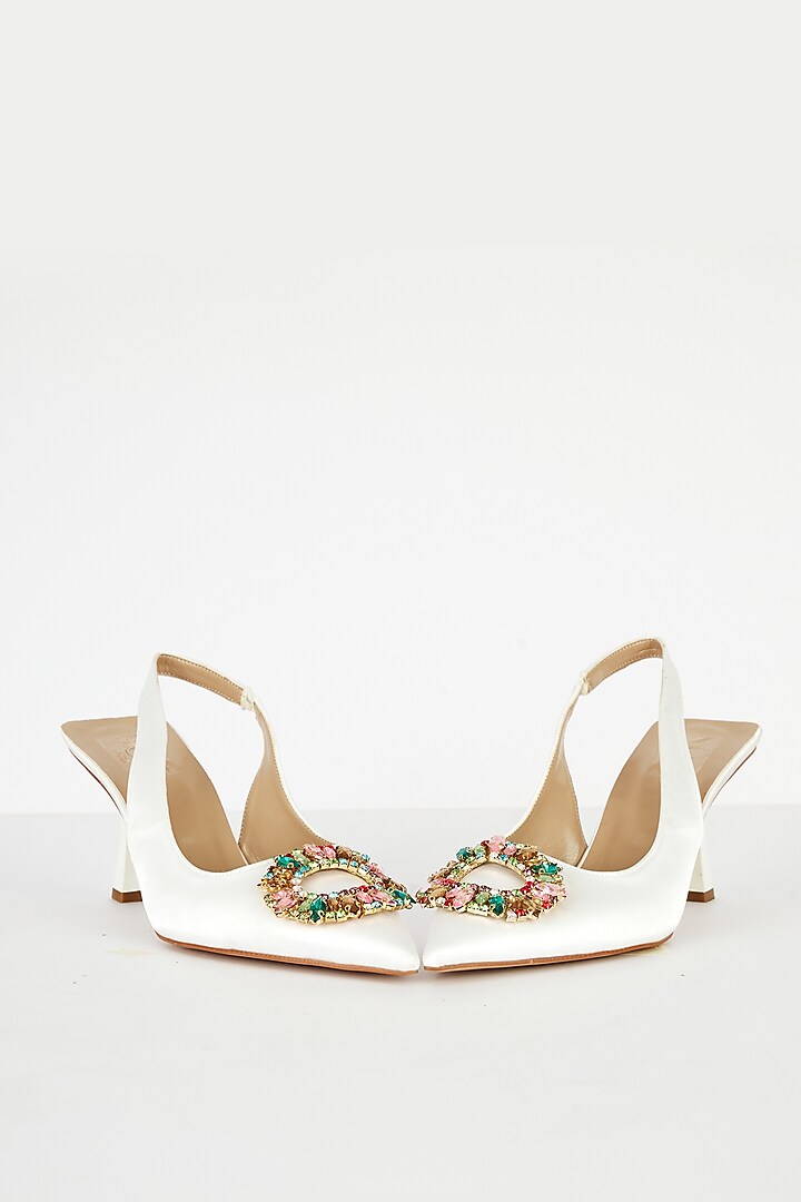 White Fabric Embellished Heels by Niche Label at Pernia's Pop Up Shop