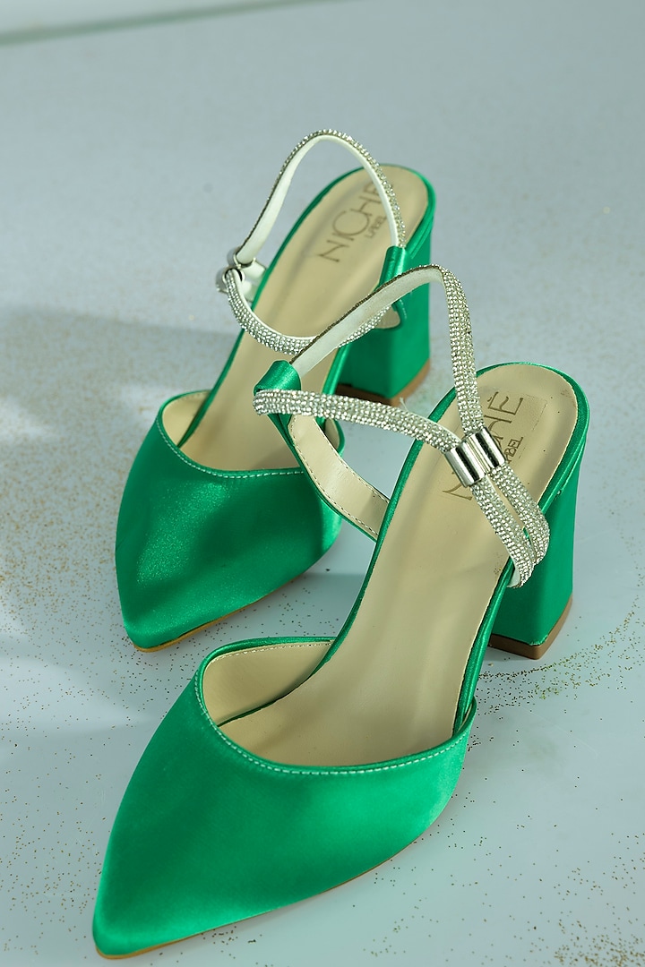 Green Fabric Embellished Heels by Niche Label