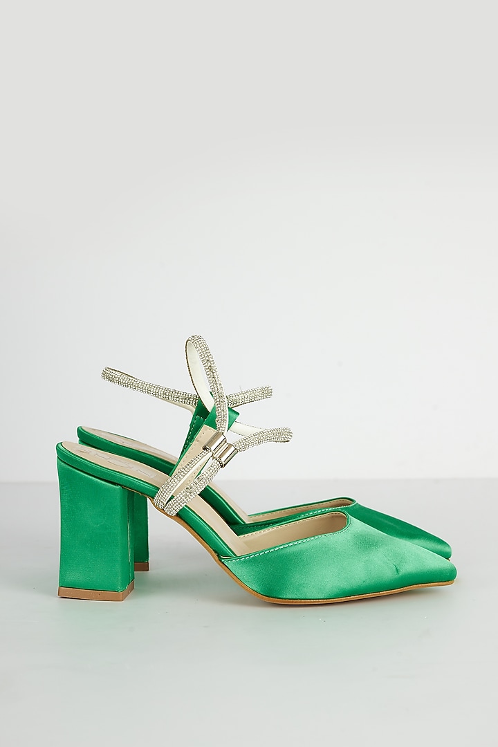 Green Fabric Embellished Heels by Niche Label at Pernia's Pop Up Shop