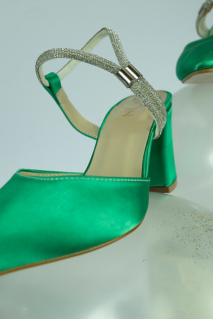 Green Fabric Embellished Heels by Niche Label at Pernia's Pop Up Shop