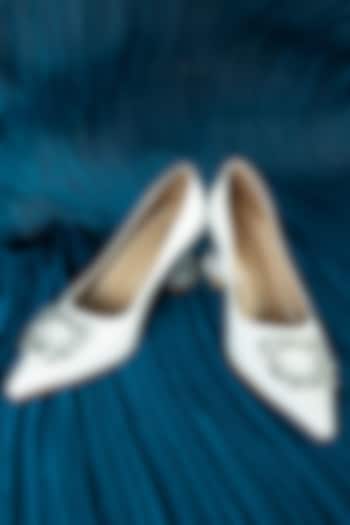 White Art Leather Stone Work Heels by Niche Label at Pernia's Pop Up Shop