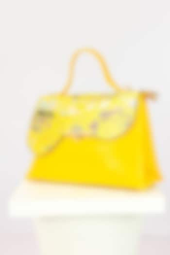 Yellow Art Leather Sequins Embellished Handbag by Niche Label