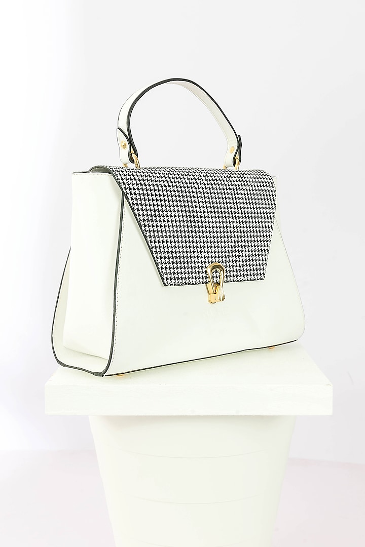 White & Black Art Leather Sequinned Handbag by Niche Label