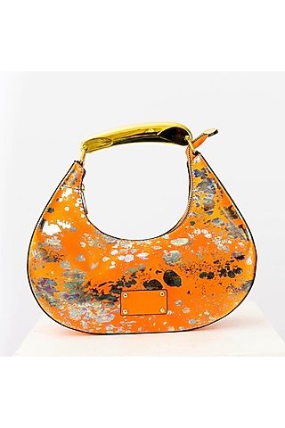 Orange Art Leather Sequinned Handbag by Niche Label