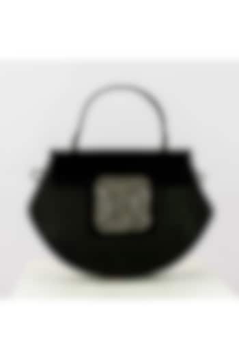 Black Art Leather Sequinned Handbag by Niche Label