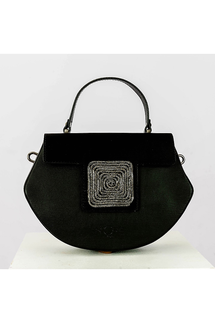 Black Art Leather Sequinned Handbag by Niche Label