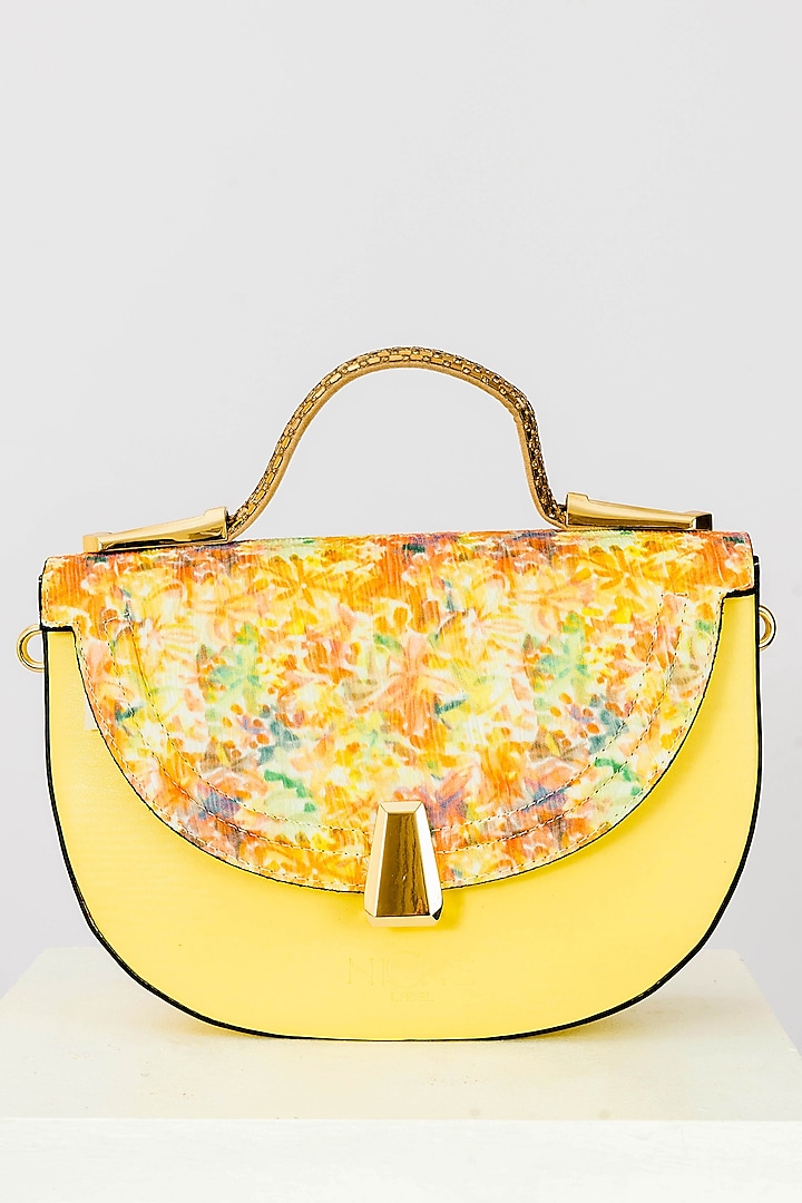 Yellow Art Leather Sequinned Handbag by Niche Label