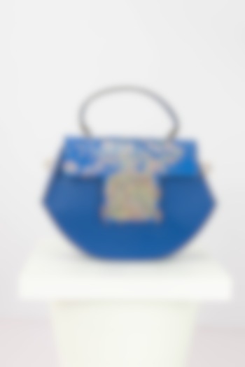 Blue Art Leather Sequinned Handbag by Niche Label