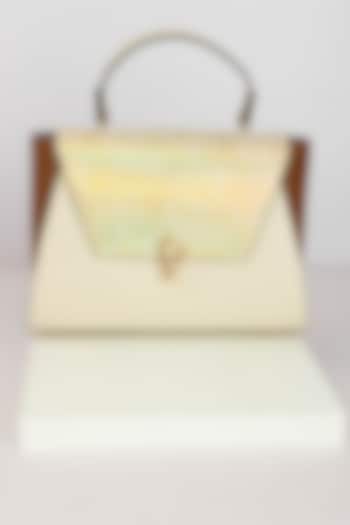 Cream Art Leather Sequinned Handbag by Niche Label