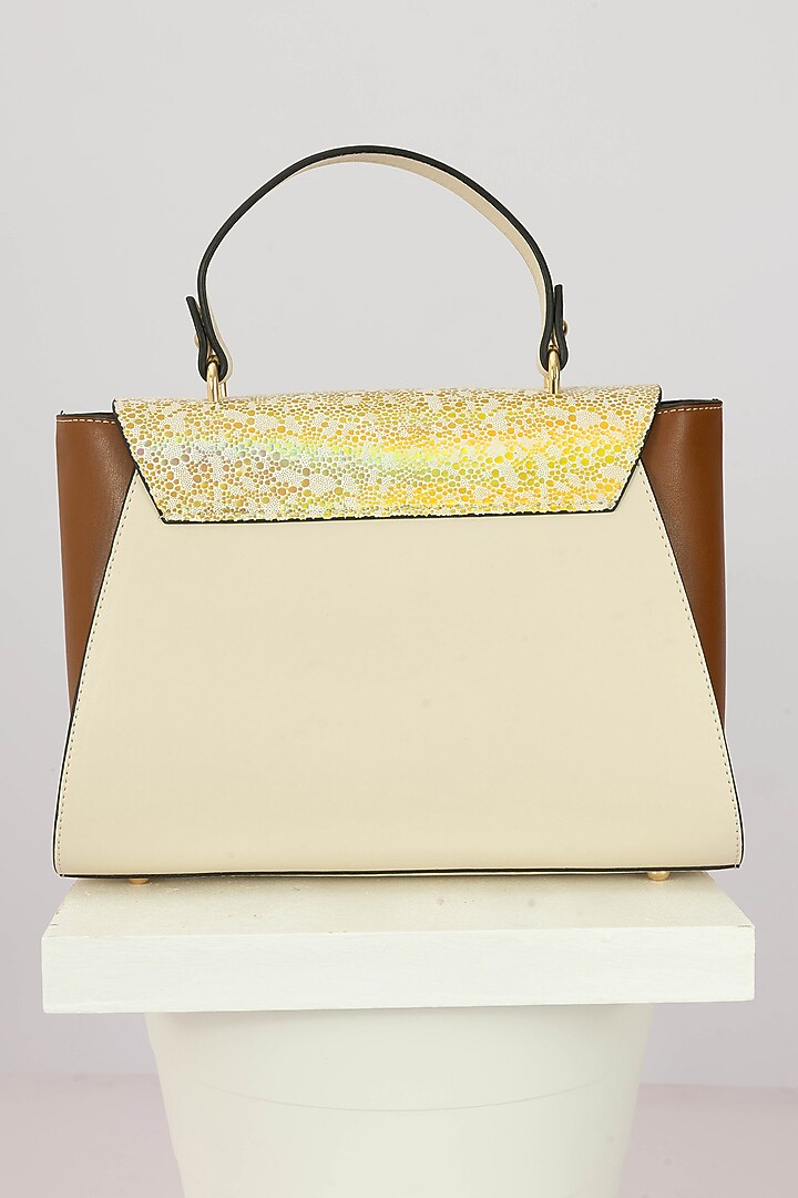 Cream Art Leather Sequinned Handbag by Niche Label at Pernia's Pop Up Shop