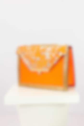 Orange Art Leather Sequinned Envelope Handbag by Niche Label