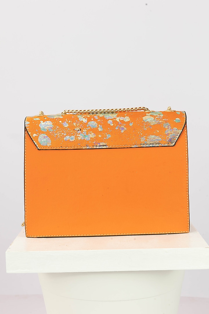 Orange Art Leather Sequinned Envelope Handbag by Niche Label at Pernia's Pop Up Shop