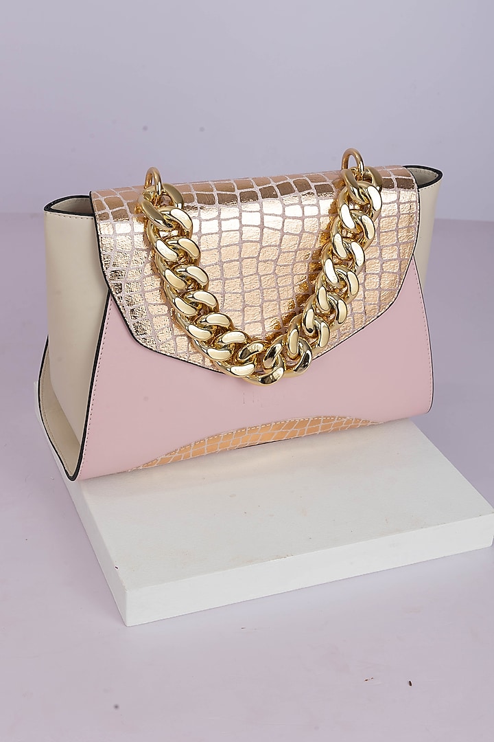 Pink Art Leather Sequinned Handbag by Niche Label