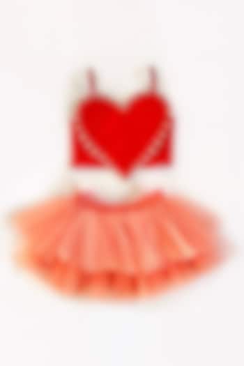 Peach Tulle Skirt Set by Little Nida