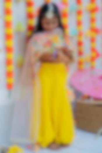 Yellow Linen Silk & Mul Palazzo Pant Set For Girls by Little Nida at Pernia's Pop Up Shop