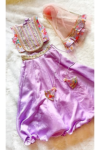 Lilac Linen Silk & Silk Lehenga Set For Girls by Little Nida