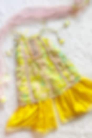 Yellow Linen Silk & Mul Sharara Set For Girls by Little Nida