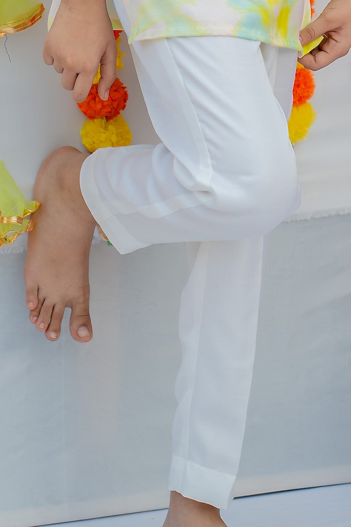 White & Green Linen Silk Tie-Dye Kurta Set For Boys by Little Nida at Pernia's Pop Up Shop