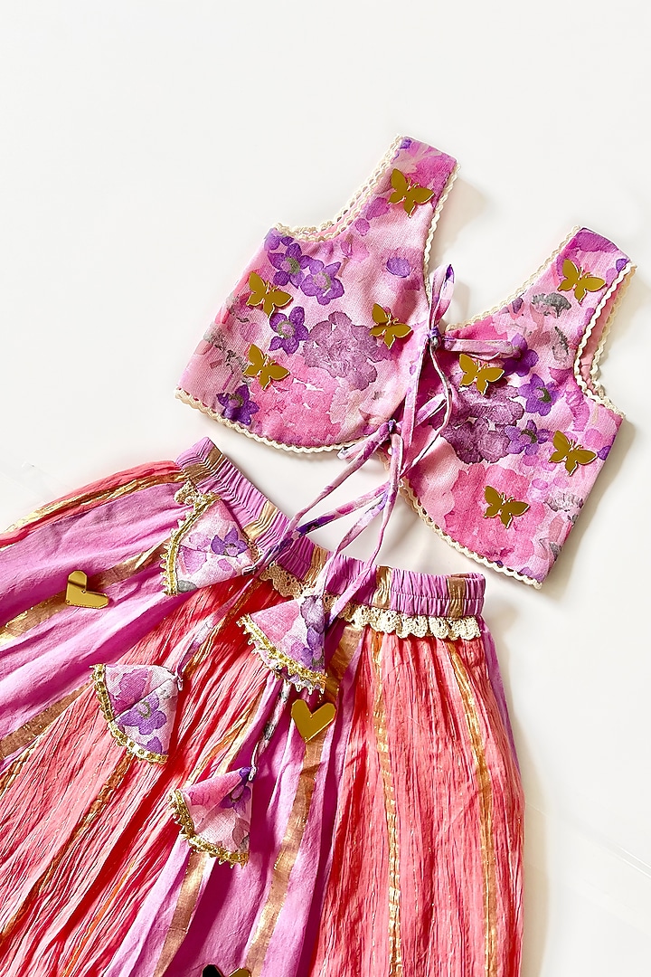 Lilac & Pink Lurex Skirt Set For Girls by Little Nida at Pernia's Pop Up Shop