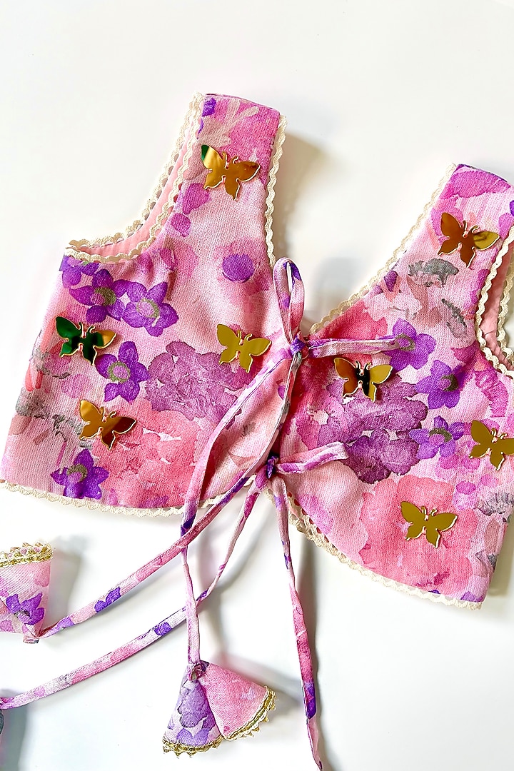 Lilac & Pink Lurex Skirt Set For Girls by Little Nida at Pernia's Pop Up Shop