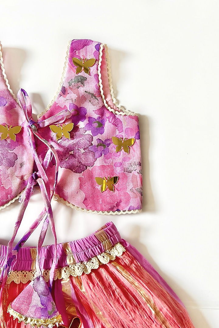 Lilac & Pink Lurex Skirt Set For Girls by Little Nida at Pernia's Pop Up Shop