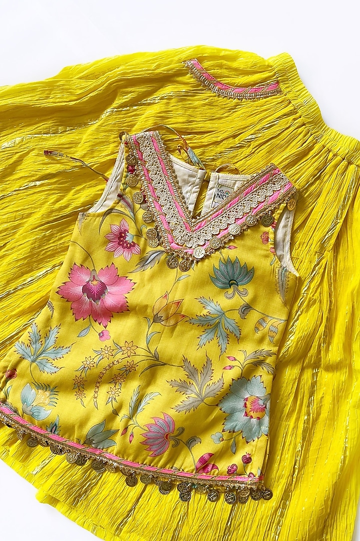 Yellow Lurex Skirt Set For Girls by Little Nida at Pernia's Pop Up Shop