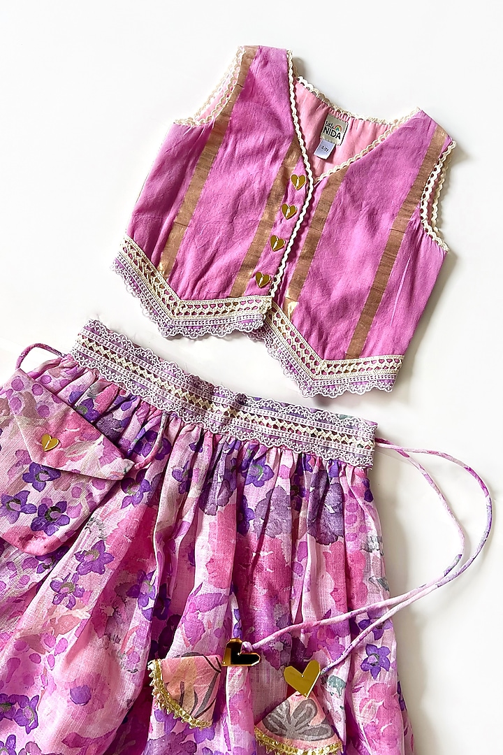 Lilac Lurex Floral Skirt Set For Girls by Little Nida at Pernia's Pop Up Shop
