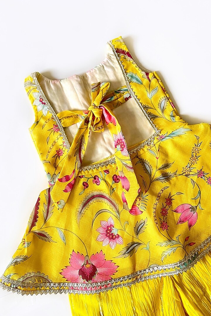 Yellow Cotton Linen Palazzo Pant Set For Girls by Little Nida at Pernia's Pop Up Shop