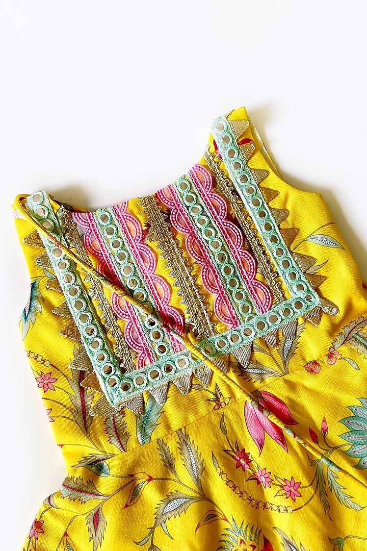 Yellow Cotton Linen Palazzo Pant Set For Girls by Little Nida at Pernia's Pop Up Shop
