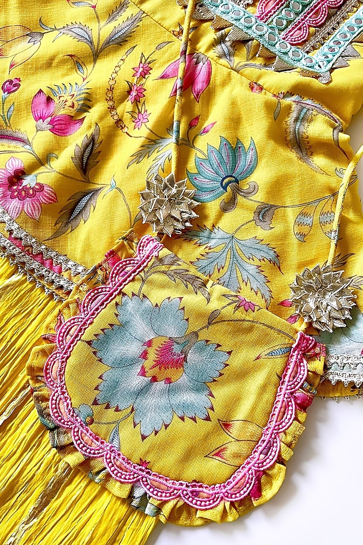 Yellow Cotton Linen Palazzo Pant Set For Girls by Little Nida at Pernia's Pop Up Shop