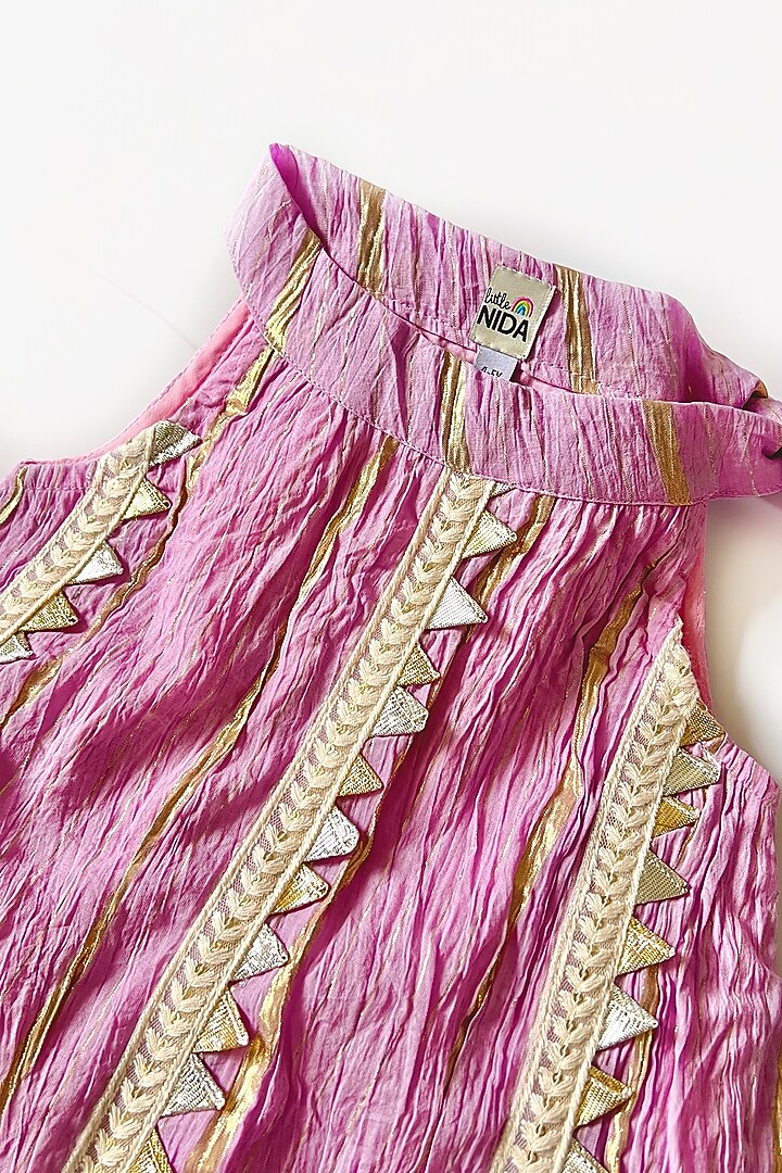 Lilac Cotton Linen & Crushed Pant Set For Girls by Little Nida at Pernia's Pop Up Shop