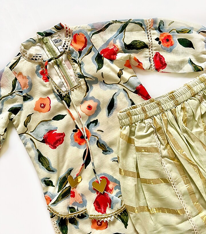 Light Pista Green Lurex Dhoti Set For Girls by Little Nida at Pernia's Pop Up Shop