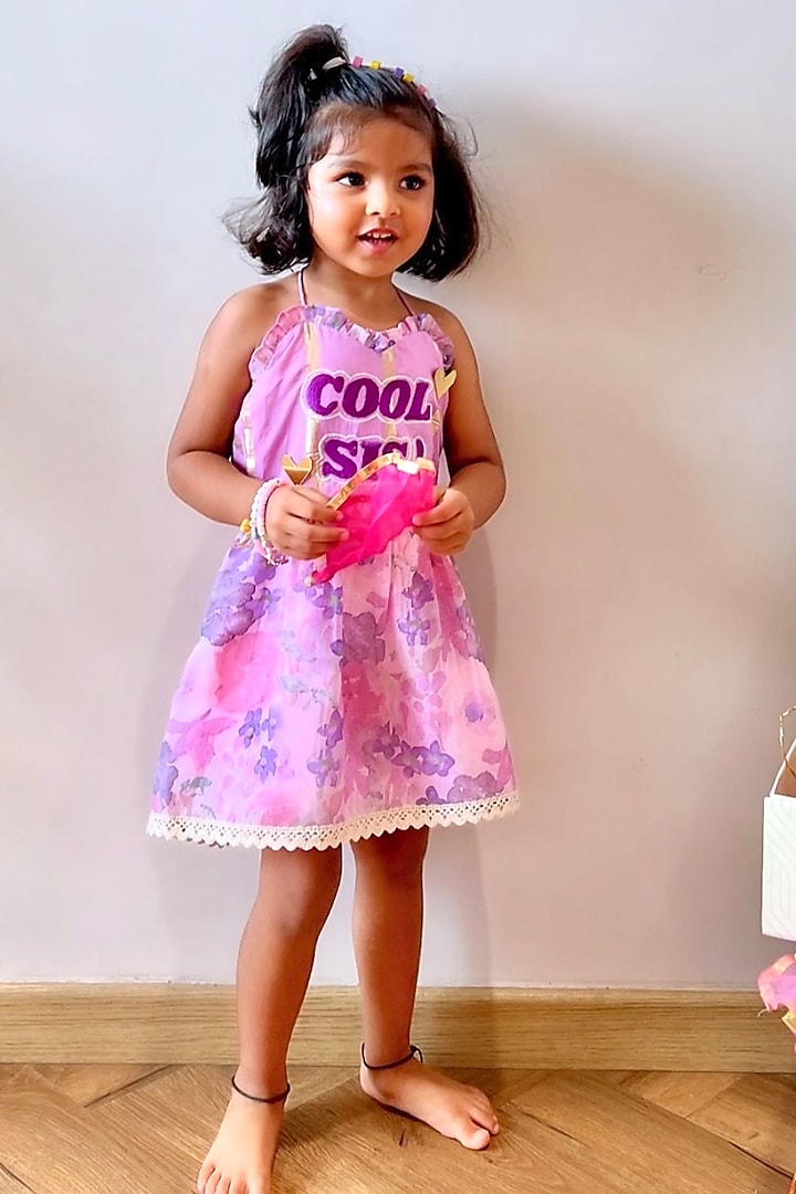 Lilac Cotton Linen Dress For Girls by Little Nida at Pernia's Pop Up Shop