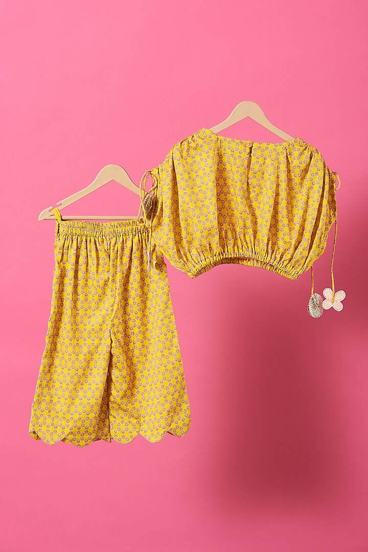 Yellow Cotton Silk Pant Set For Girls by Little Nida at Pernia's Pop Up Shop
