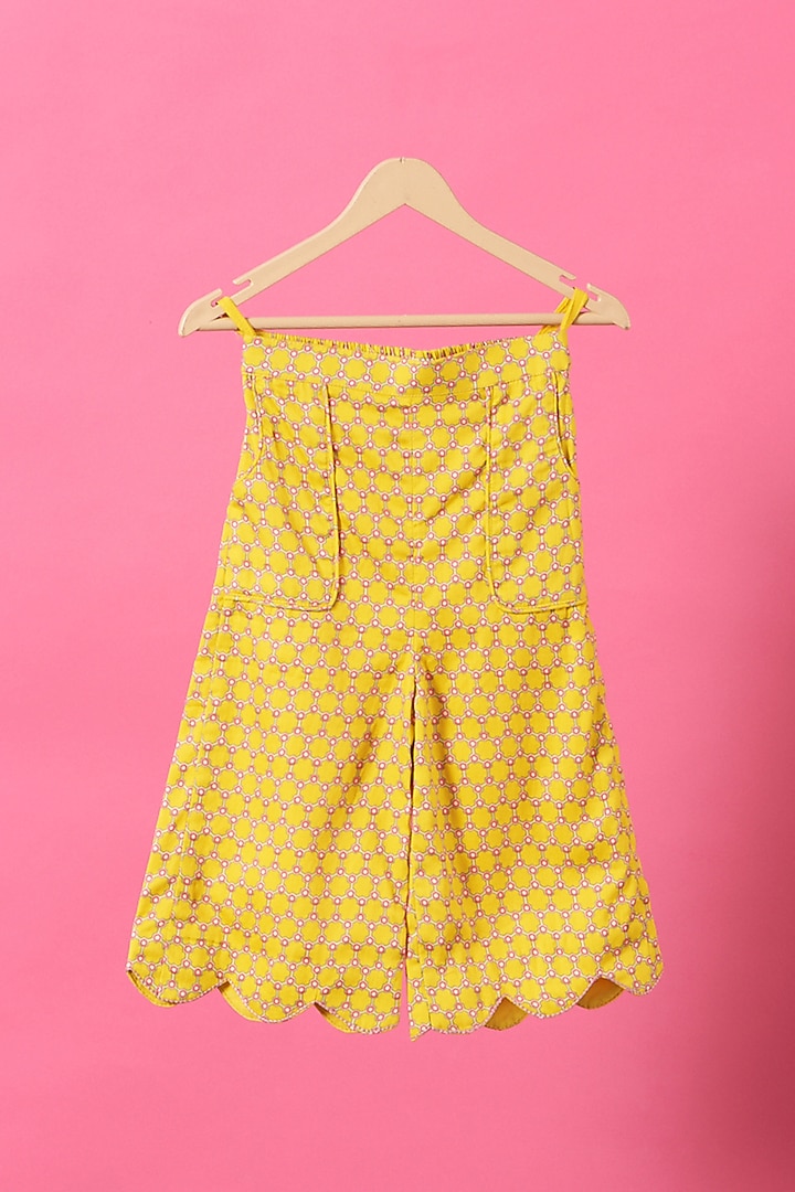 Yellow Cotton Silk Pant Set For Girls by Little Nida at Pernia's Pop Up Shop