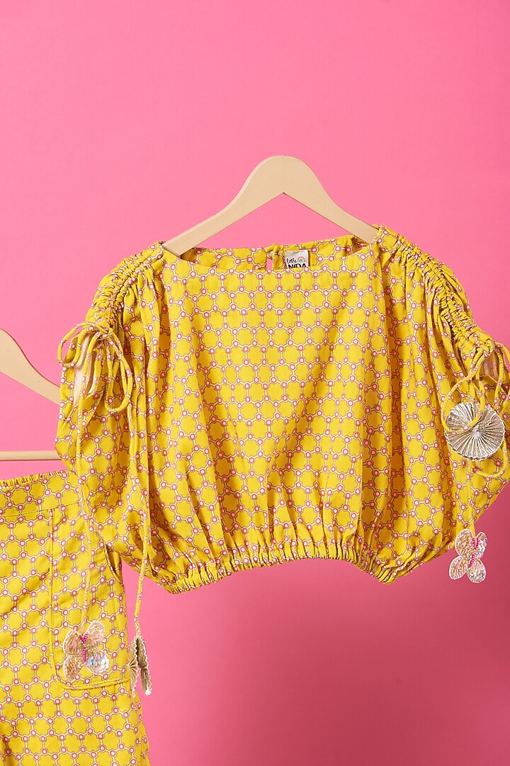 Yellow Cotton Silk Pant Set For Girls by Little Nida at Pernia's Pop Up Shop