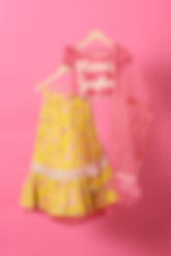 Yellow Floral Printed Lehenga Set For Girls by Little Nida