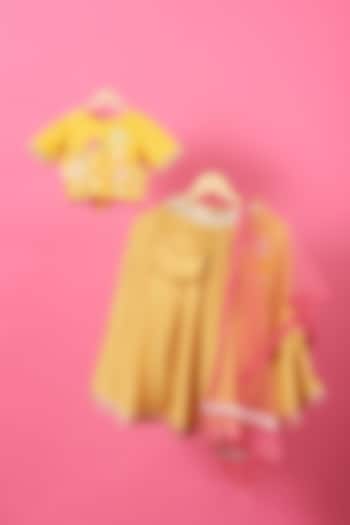 Yellow Geometric Printed Lehenga Set For Girls by Little Nida
