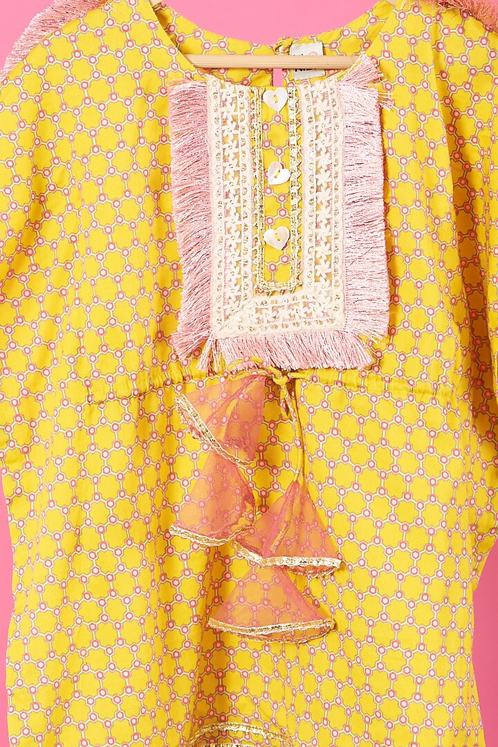 Yellow Printed Kaftan Set For Girls by Little Nida at Pernia's Pop Up Shop