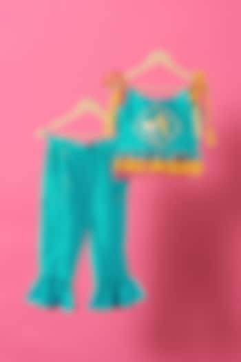 Blue Dupion Silk Pant Set For Girls by Little Nida