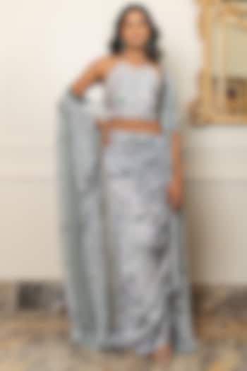 Lilac Cotton Satin Draped Skirt Set by Nidhi Halani at Pernia's Pop Up Shop