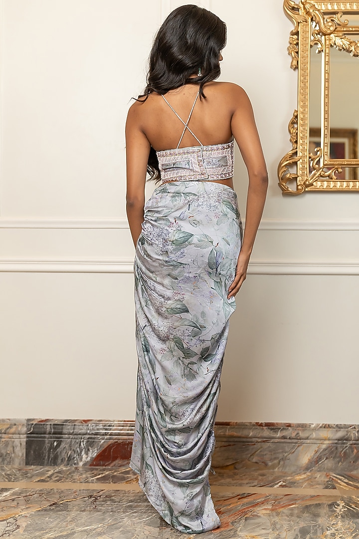 Lilac Cotton Satin Draped Skirt Set by Nidhi Halani at Pernia's Pop Up Shop